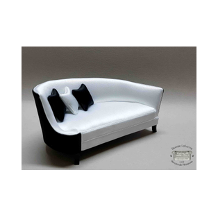 1:12 scale miniature sofa with two-tone silk upholstery. Wooden frame.<br />A one-of-a-kind piece for dollhouses and collectors, crafted by miniature artisan Desirée Lafuente.
