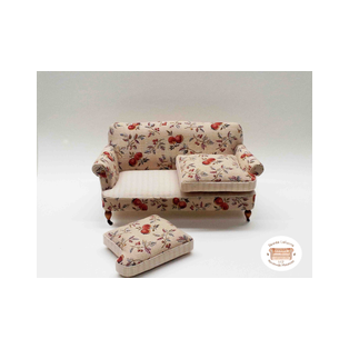 Sofá en miniatura escala 1:12 tapizado con tejido de algodón estampado.<br />Pieza única para casas de muñecas y coleccionistas realizado por la artesana miniaturista Desirée Lafuente.