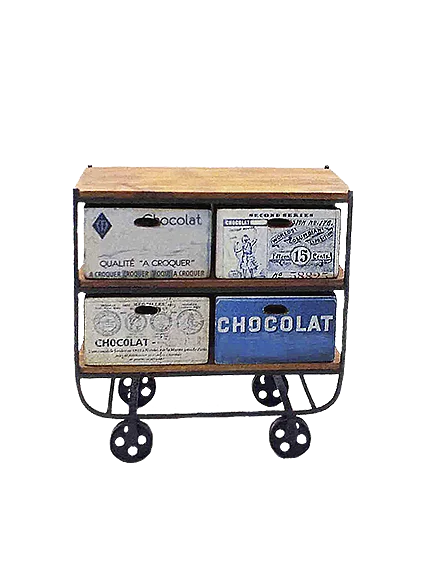Carrito industrial mueble en miniatura en escala 1:12. Pieza única para casas de muñecas y coleccionistas realizada por la artesana miniaturista Desirée Lafuente.
