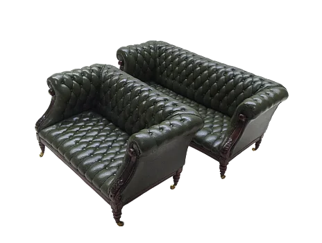 Sofá y loveseat  miniatura escala 1:12 - Tapicería de pil acolchado capitoné.
